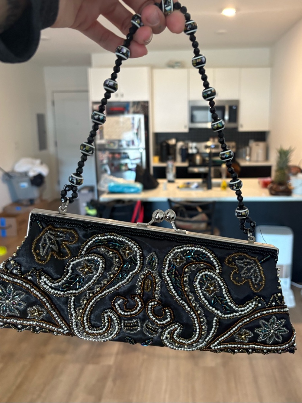 Silver Beaded Evening Clutch - Women Bags